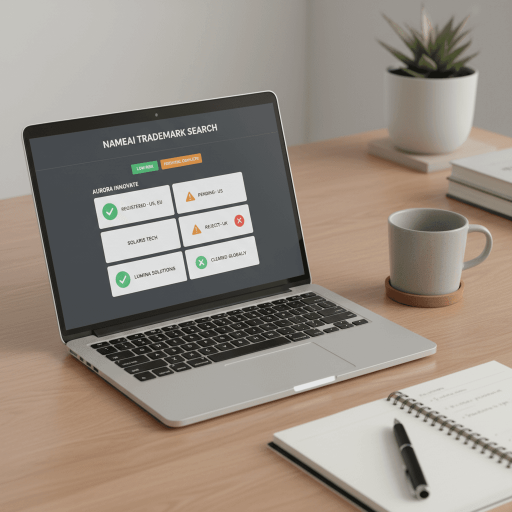 Trademark search feature showing legal compliance checks